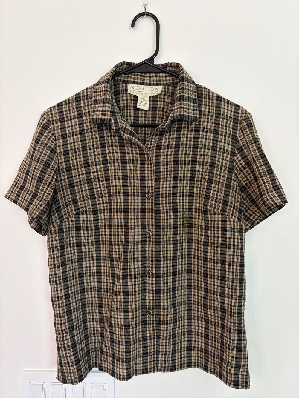 Norton McNaughton Black and Tan Plaid Short-Sleeve Button-Up Shirt